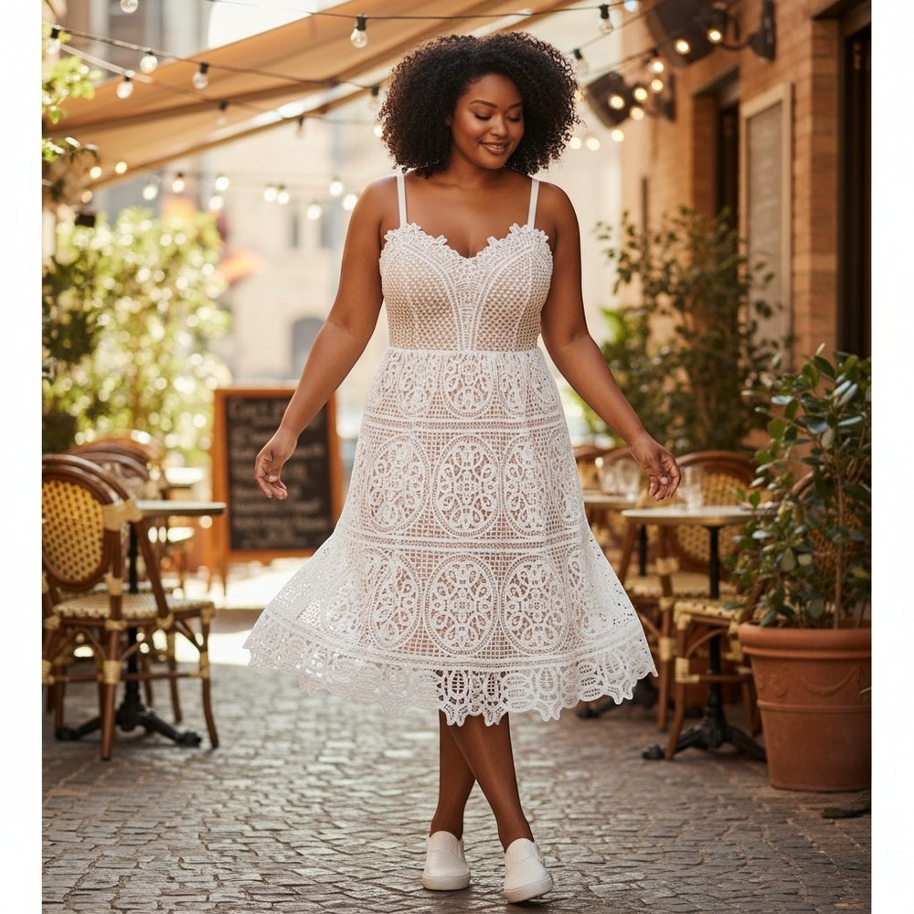 City Chic Fancy Free Dress Ivory‎ White Crochet Lace Midi - Bridal, Boho,,